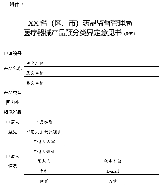 XX?。▍^(qū)、市）藥品監(jiān)督管理局醫(yī)療器械產(chǎn)品預(yù)分類界定意見(jiàn)書（格式）（2024年第59號(hào)）(圖1)